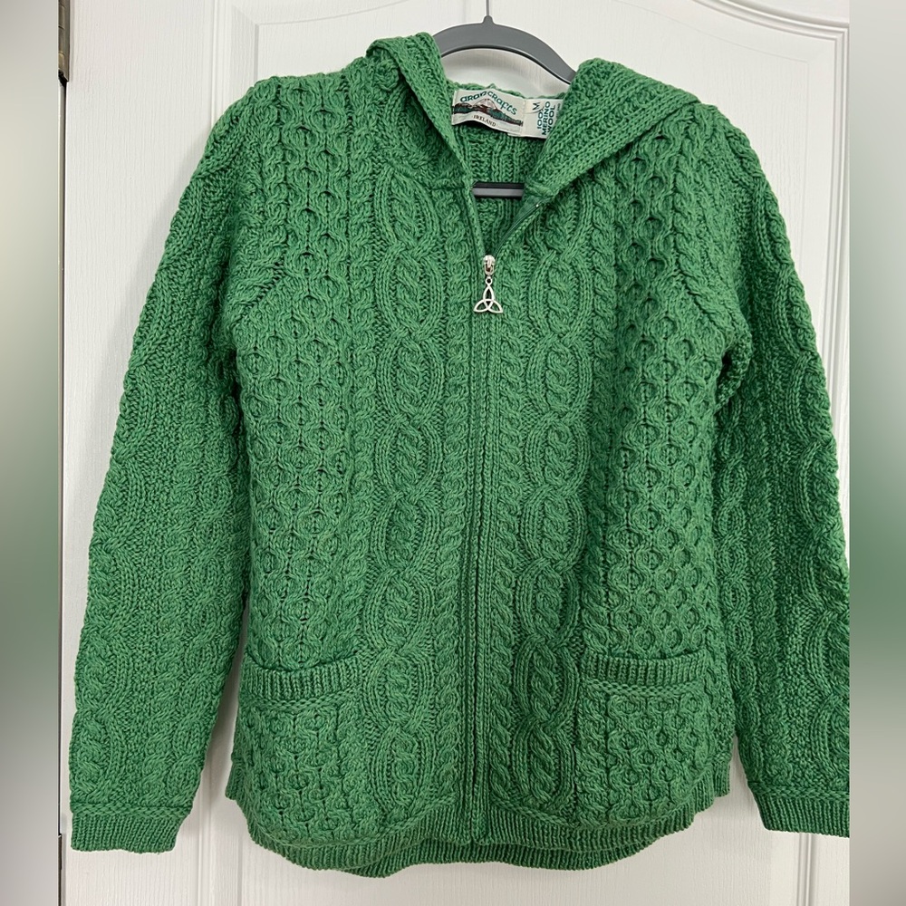 Aran Crafts Emerald Green Cable Knit Cardigan